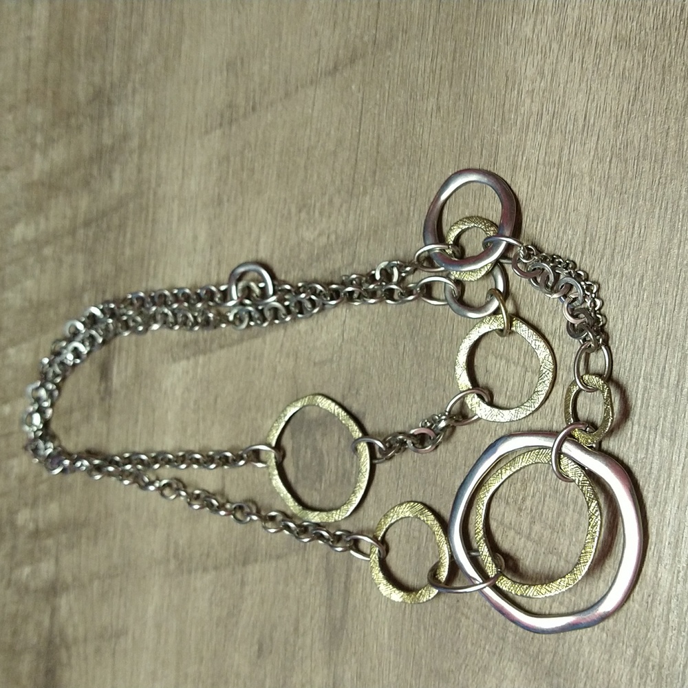 Premier Designs Side Circles Silvertone and Goldtone Necklace
